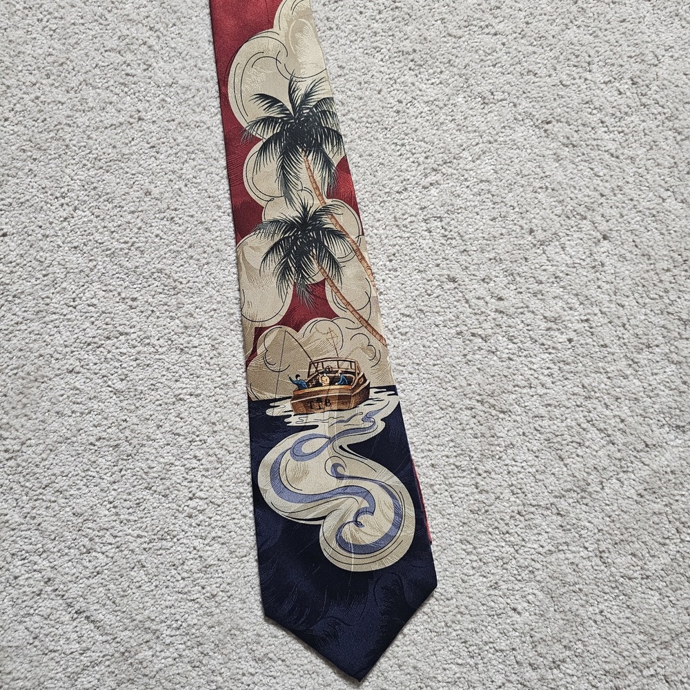 Tommy Bahama Men's Tie Coastal Ocean Boat‎ Tropical silk Travel Artsy Palm Trees - Picture 2 of 8